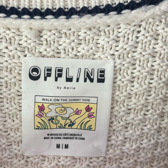 Offline by Aerie Quilted Knit Cardigan Puffer Cream Navy Oversized Sweater Cozy - Picture 7 of 12